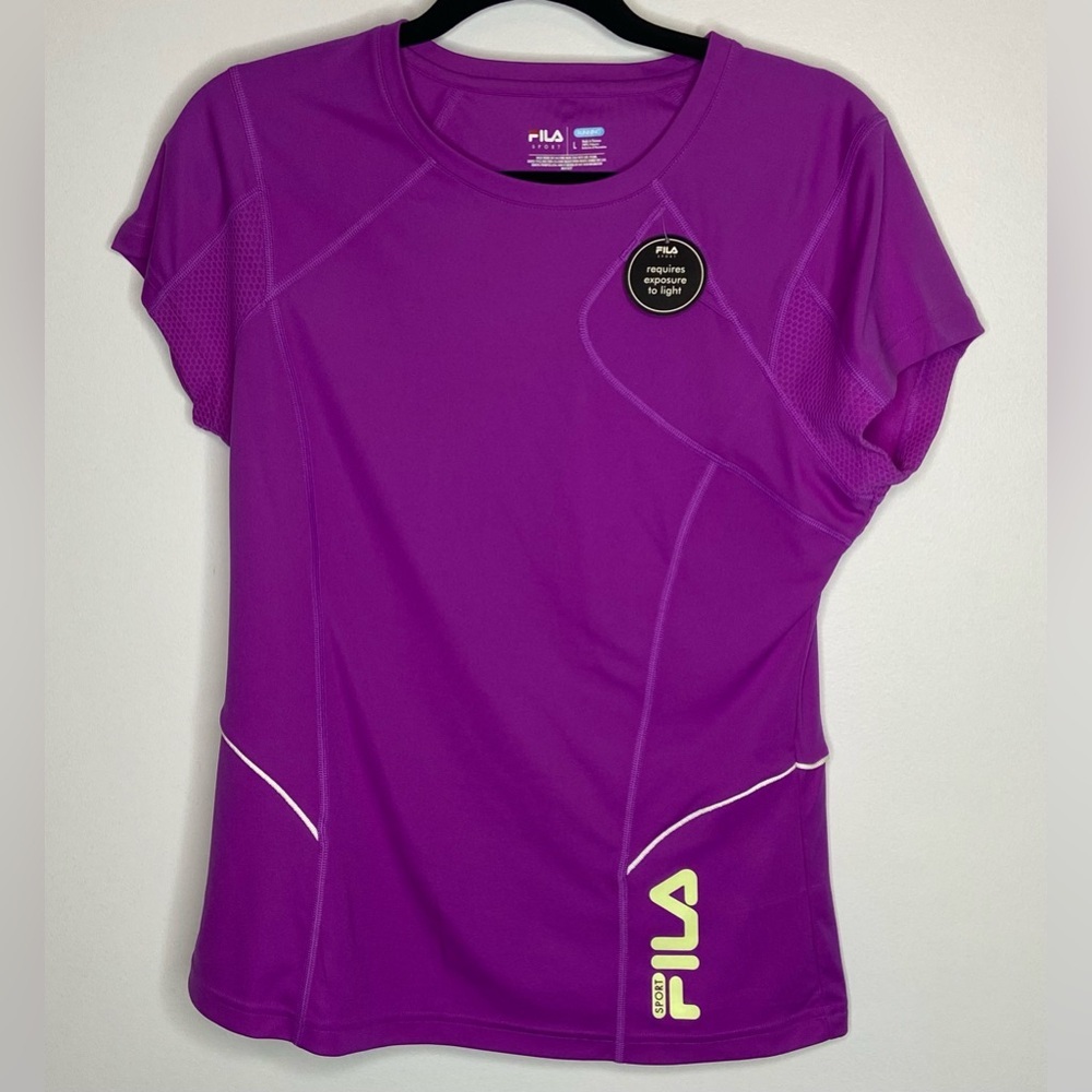 FILA Sport Running Short Sleeve Top NWT Size L Purple Reflective